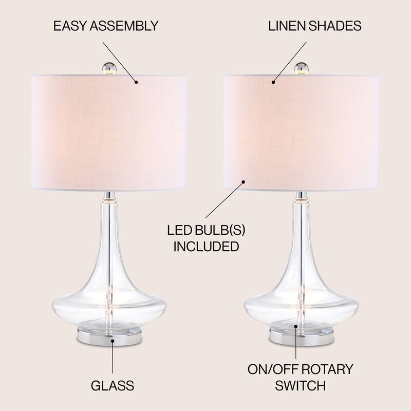 Ames 25.5" Glass Teardrop LED Table Lamp, Mercury Silver/Chrome (Set of 2) by JONATHAN Y