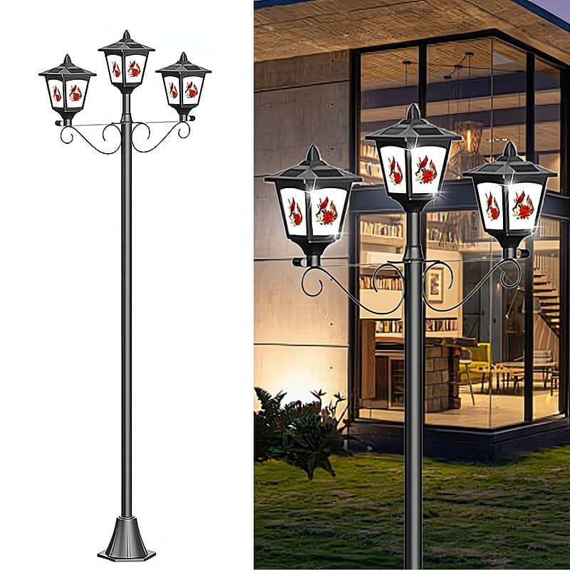 72 Inch Triple-Head Outdoor Solar Lamp Post Lights for Garden Lawn Christmas Decor