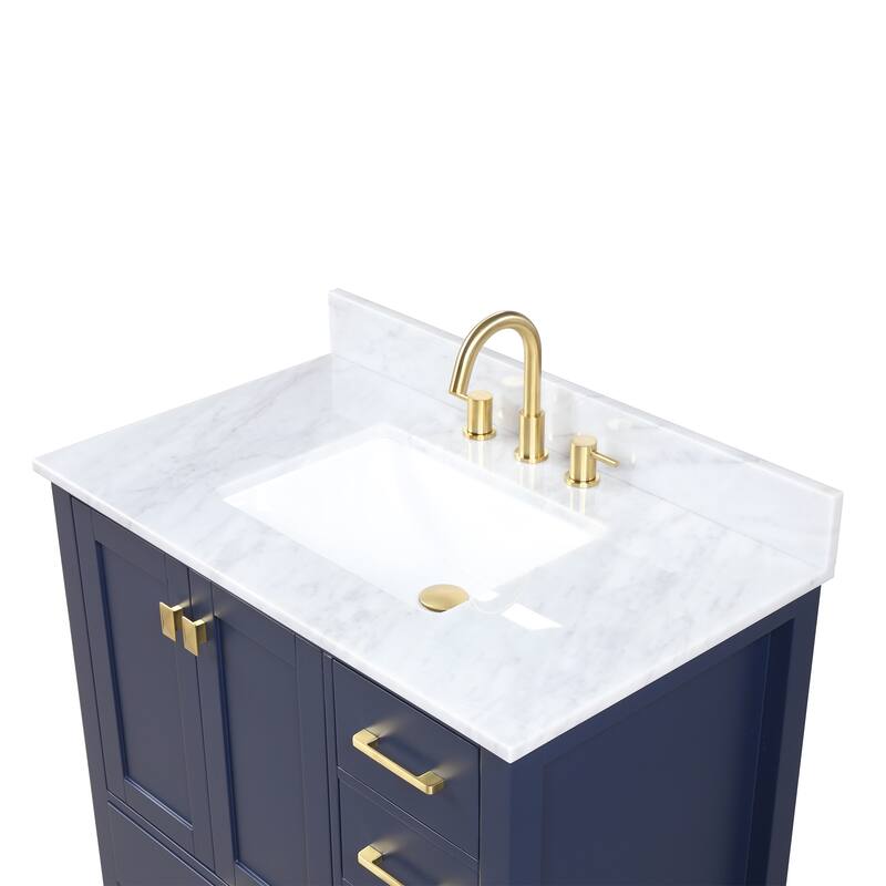 36" Freestanding Bathroom Vanity with Marble Countertop, Undermount Sink with Mirror