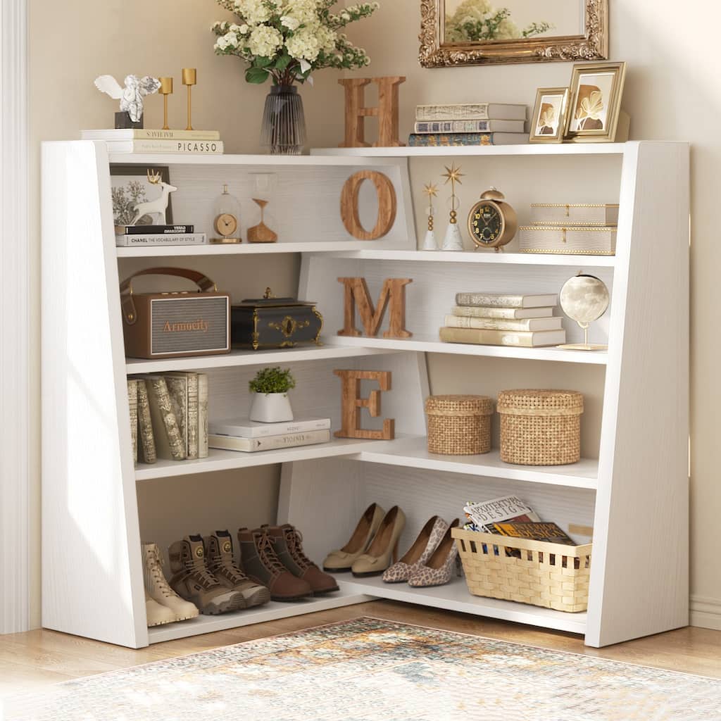 45-In Extandable Corner Bookshelves, Adjustable Ladder Diplay Storage Shelf