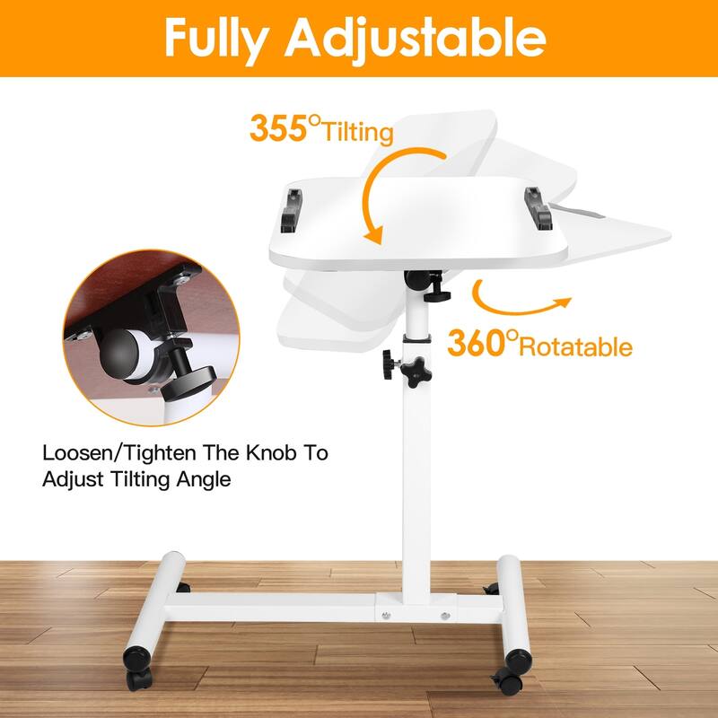 White Height Adjustable Standing Desk with Swivel Top and Lockable Wheels Perfect for Laptop Use