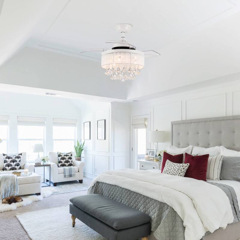 36" Modern Crystal Chandelier 3-Blade Ceiling Fan with Remote