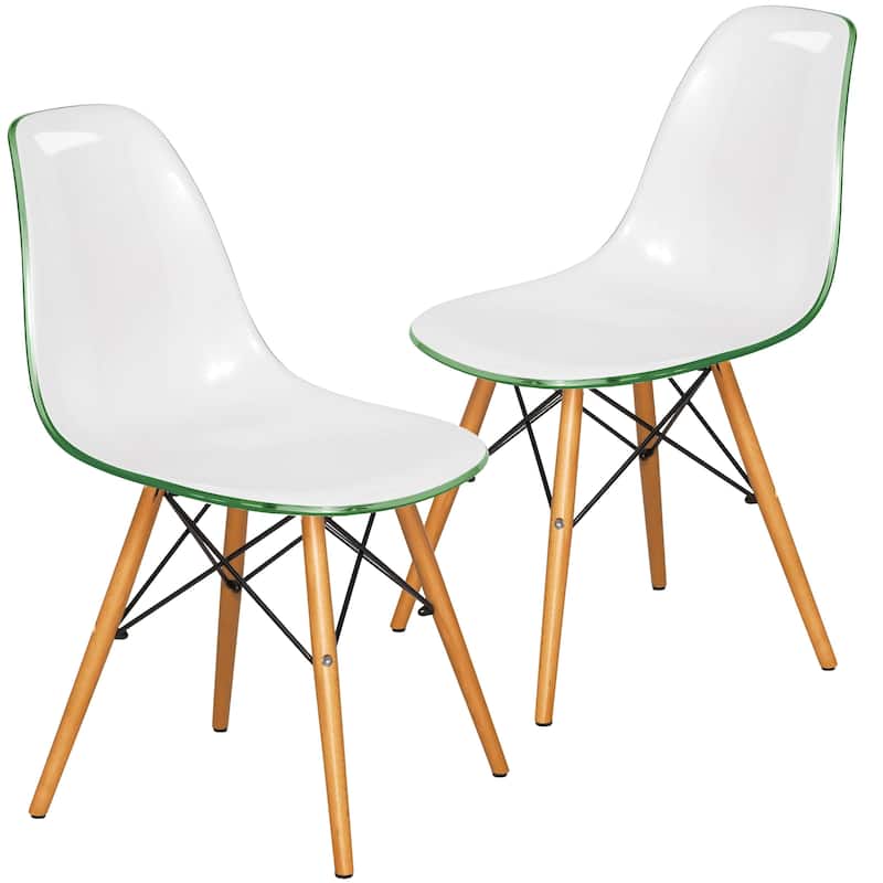 Cresco Acrylic Dining Chair in Solid Beech Wood Legs Banquet Side Chair (Set of 2) for Indoor and Outdoor - 32" Height - White Green