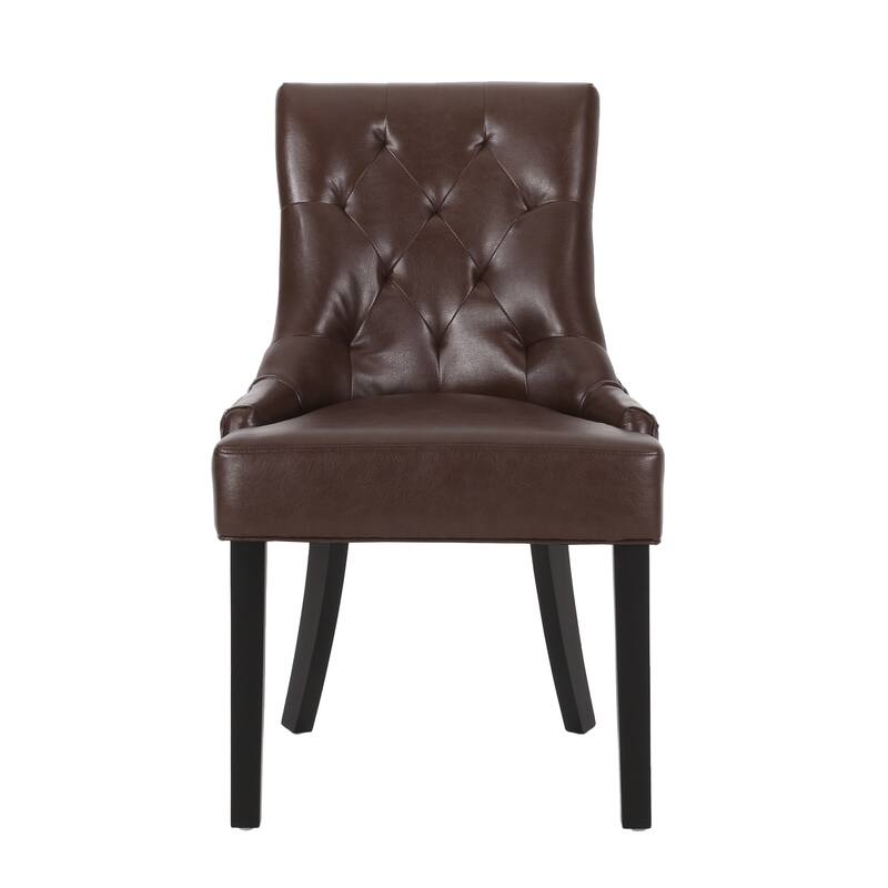 Dining Chairs Set of 2, Tufted Faux Leather Dining Room Chairs with Wood Legs, High-Backed Upholstered Chairs for Kitchen