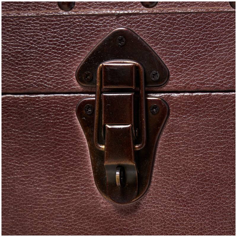 Brown Wood Nesting Upholstered Decorative Trunk with Vintage Accents and Studs (Set of 3)