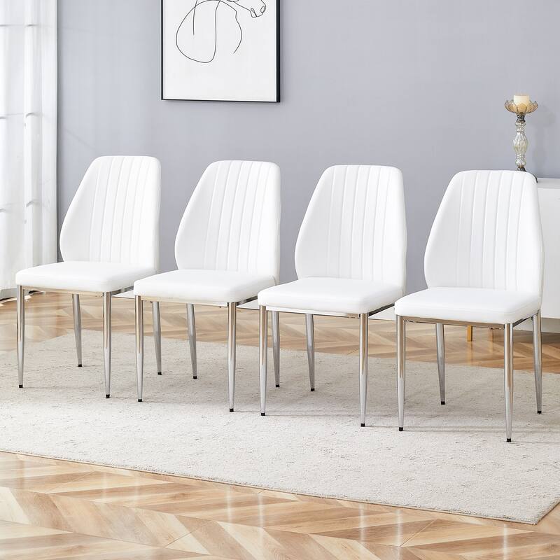 Modern 4 Piece PU Dining Chair Set with Extended Backrest, Cushioned, Metal Legs for Dining Room Kitchen Bedroom Living Room