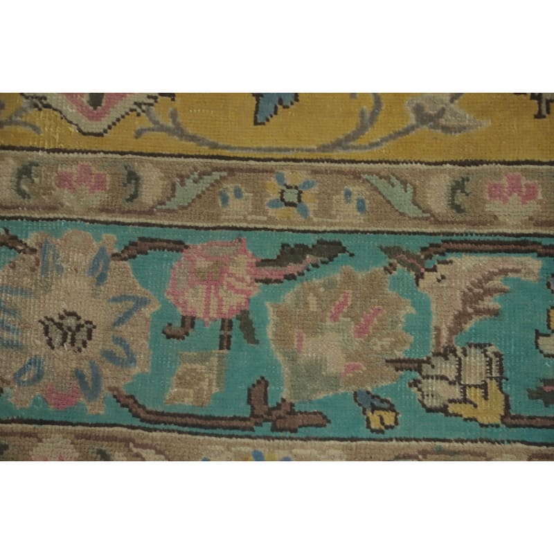 Hand Knotted Oriental 100% Wool Carpet Traditional Floral Yellow & Gold Tabriz Area Rug - 9' 0'' X 6' 4''