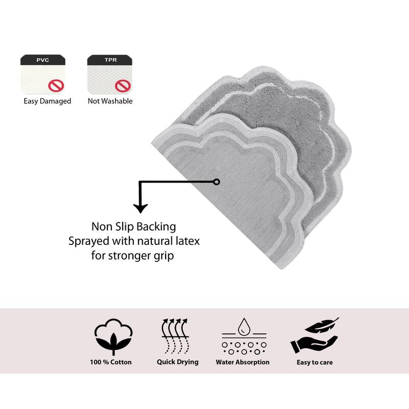 Allure Collection 100% Cotton Non-Slip Bathroom Rug Set, 3 Piece Machine Washable- Bathroom Rug, Bath Rug, U Shaped Contour