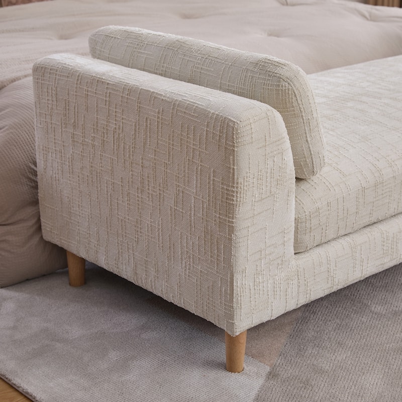 Modern 83.1" Upholstered End of Bed Bench with Armrests, Chenille Accent Reading Bench with Pillows and Wood Legs for Bedroom
