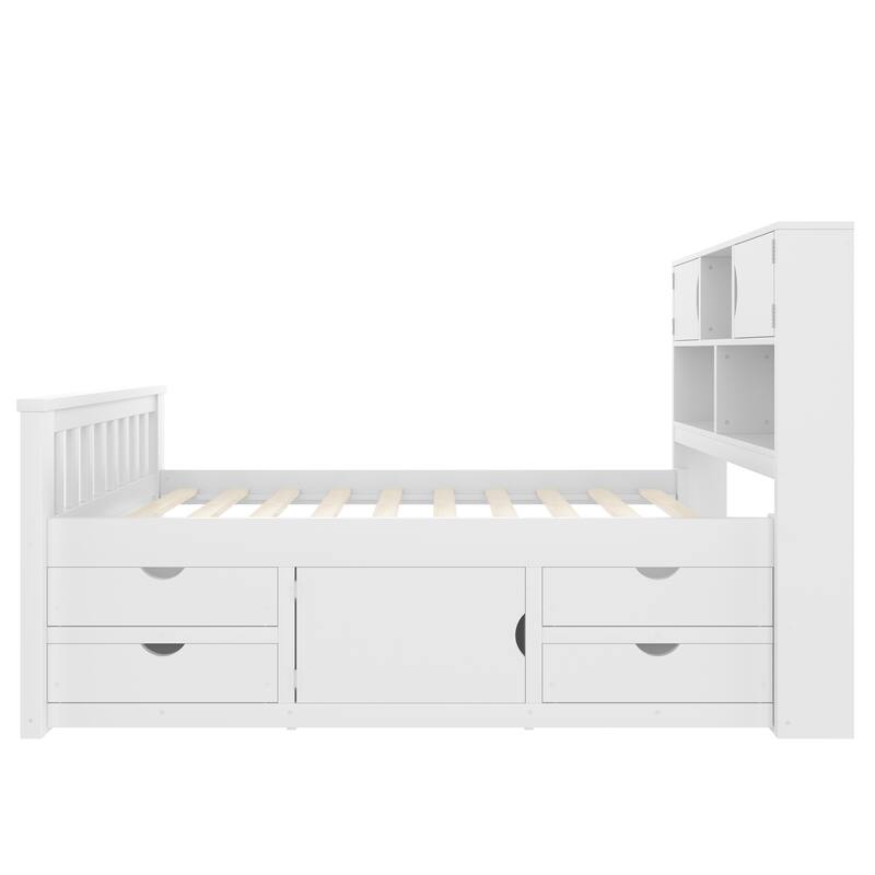 Twin Platform Bed with Bookcase Headboard & Hidden Storage Drawers by Harper&Bright Designs