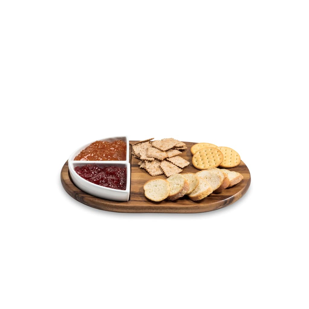 Charcuterie/ Serving Tray w/ 2 triangular ceramic bowls