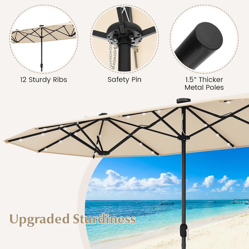 Gymax 13FT Double-sided Patio Umbrella w/ Solar Lights Crank Handle