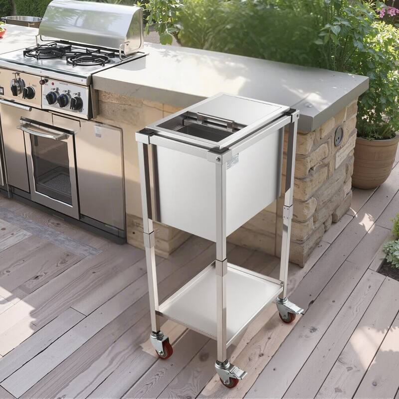 28L Stainless Steel Drop-In Ice Bin with Sliding Lid 24 Hours Insulated Cooler for Outdoor Bar - 20.08 x 14.17 x 38.19 inch