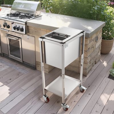 28L Stainless Steel Drop-In Ice Bin with Sliding Lid 24 Hours Insulated Cooler for Outdoor Bar - 20.08 x 14.17 x 38.19 inch