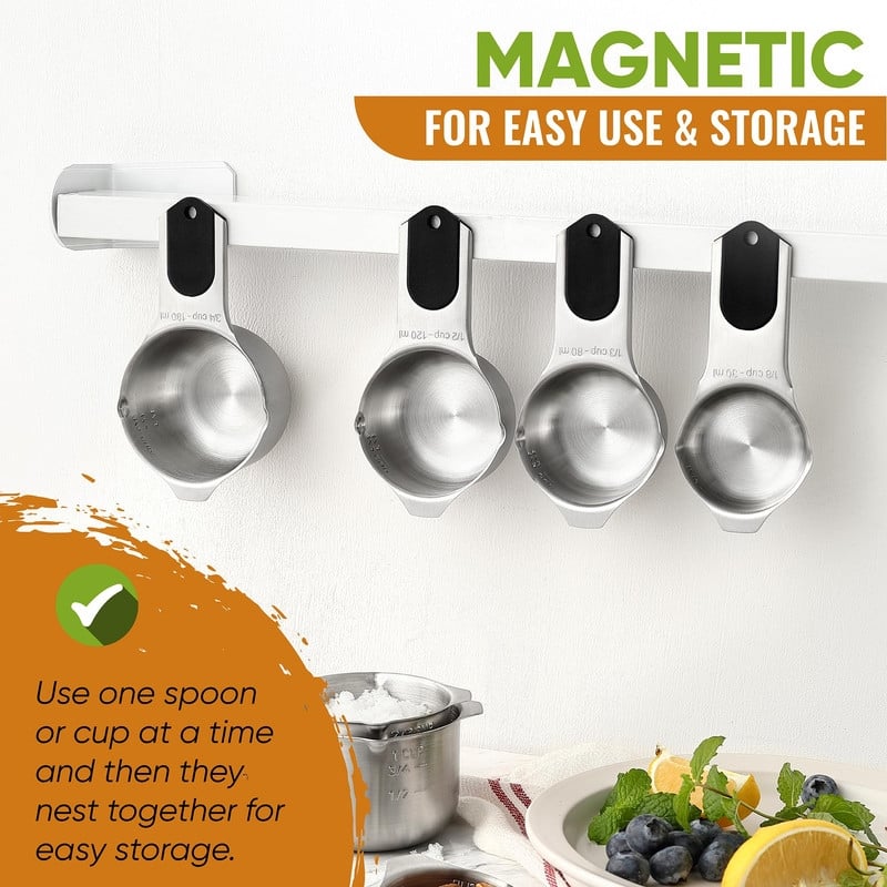 Magnetic Measuring Cups & Spoons Set, Strong Magnets, Set of 15 - Set of 15