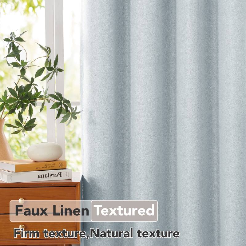 Deconovo Faux Linen Blackout Curtains Grommet Drapes for Living Room 2 Panels