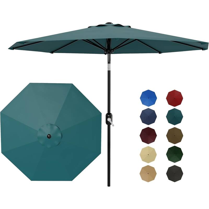 10Ft Patio Umbrella - 8 Sturdy Ribs Outdoor Table Umbrella with Crank Lift & Push Button Tilt - Blue