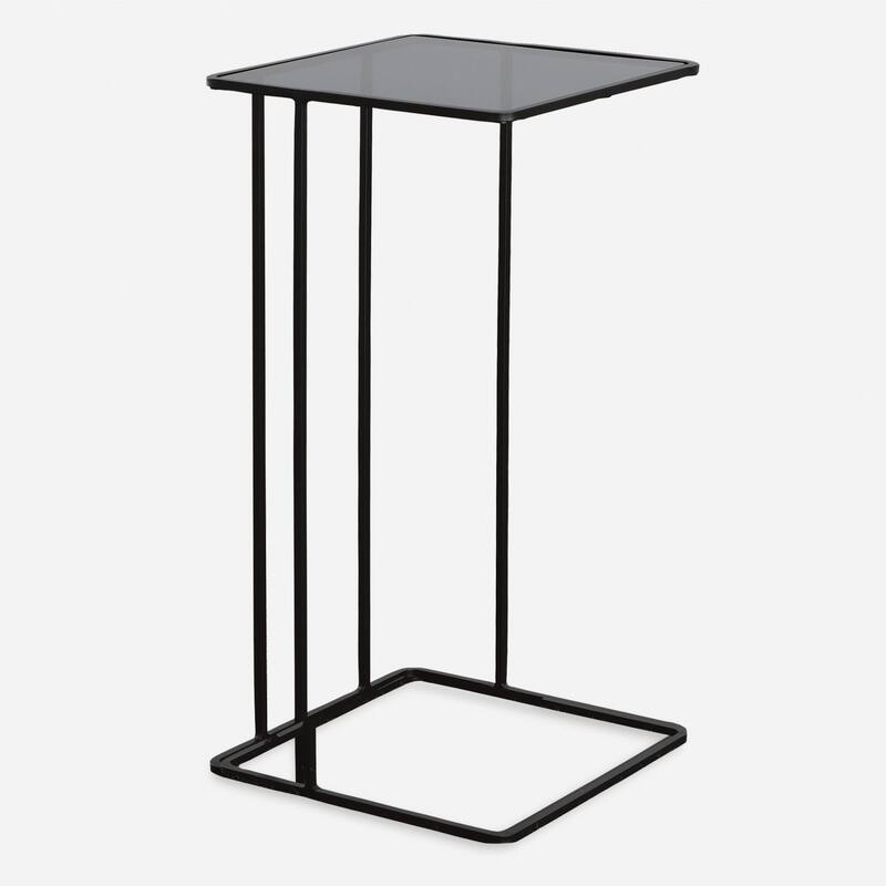 Smoked Glass Top Hand Forged Accent Table - 24" - Black