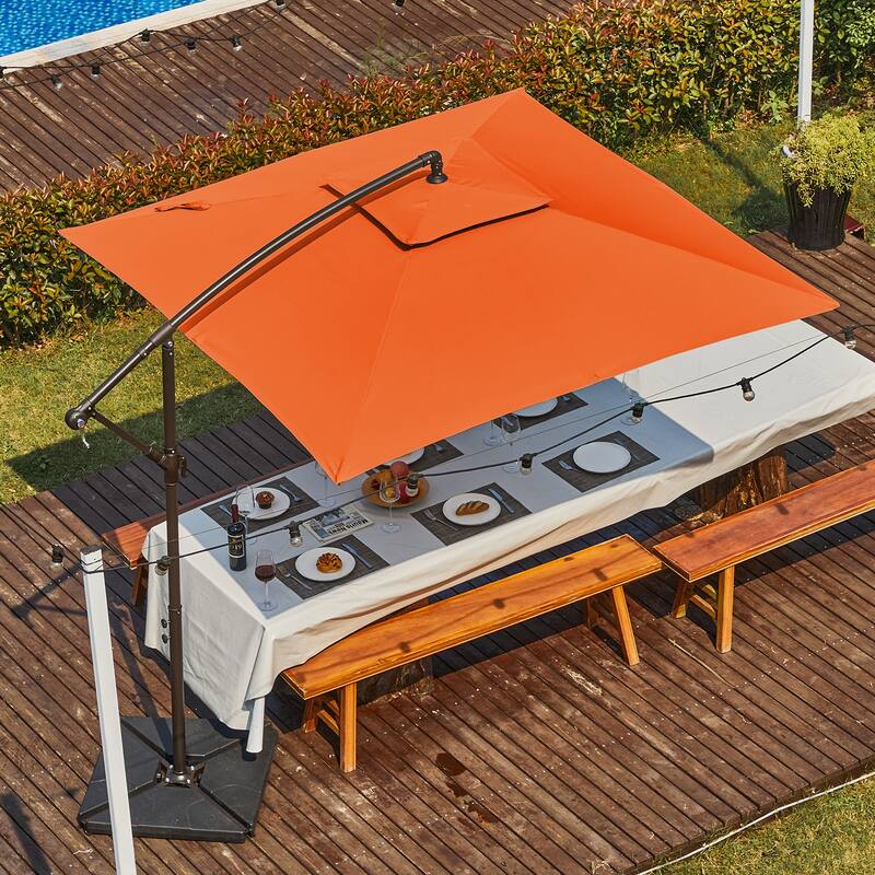 8ft×8ft Square Steel Crank-lift Cantilever Umbrella With Weighted Base