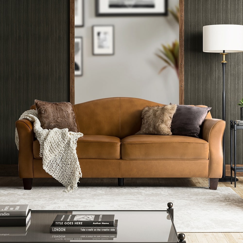 Sandra 81.5" Classic Genuine Leather Sofa With Solid Wood Legs By HULALA HOME