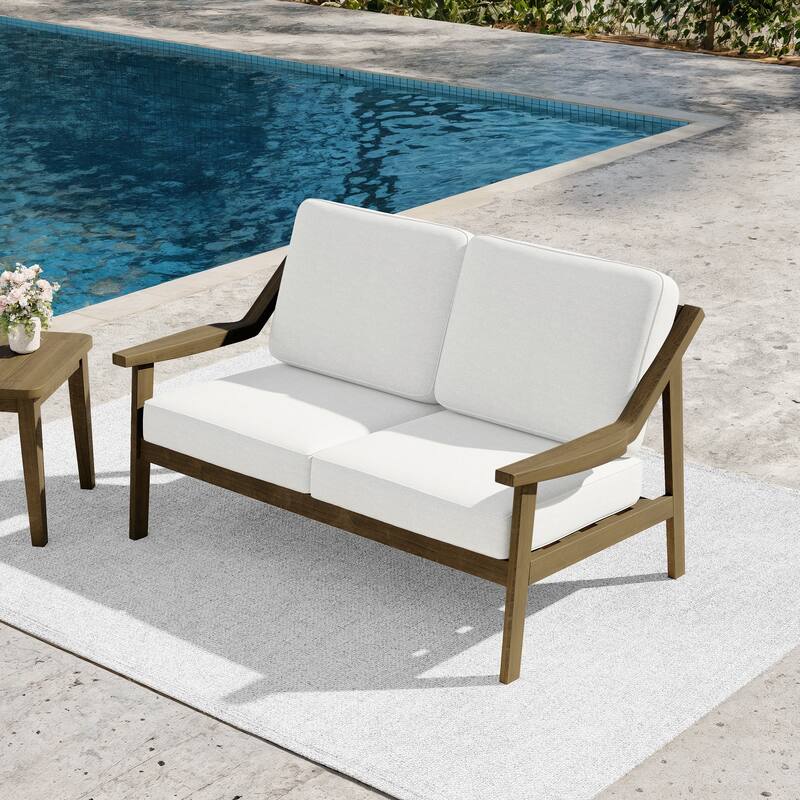 Outdoor Teak Wood Slat Back Patio Loveseat Sofa