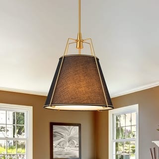 Mid Century 4-Light Conical Fabric Shade Lantern Pendant Ambient Light