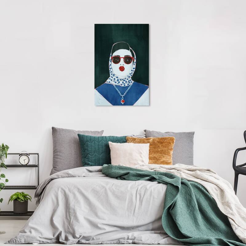 Wynwood Studio Fashion and Glam Portrait of Ruby Red Blue and Glam Wall Art Canvas Print - 36 x 24