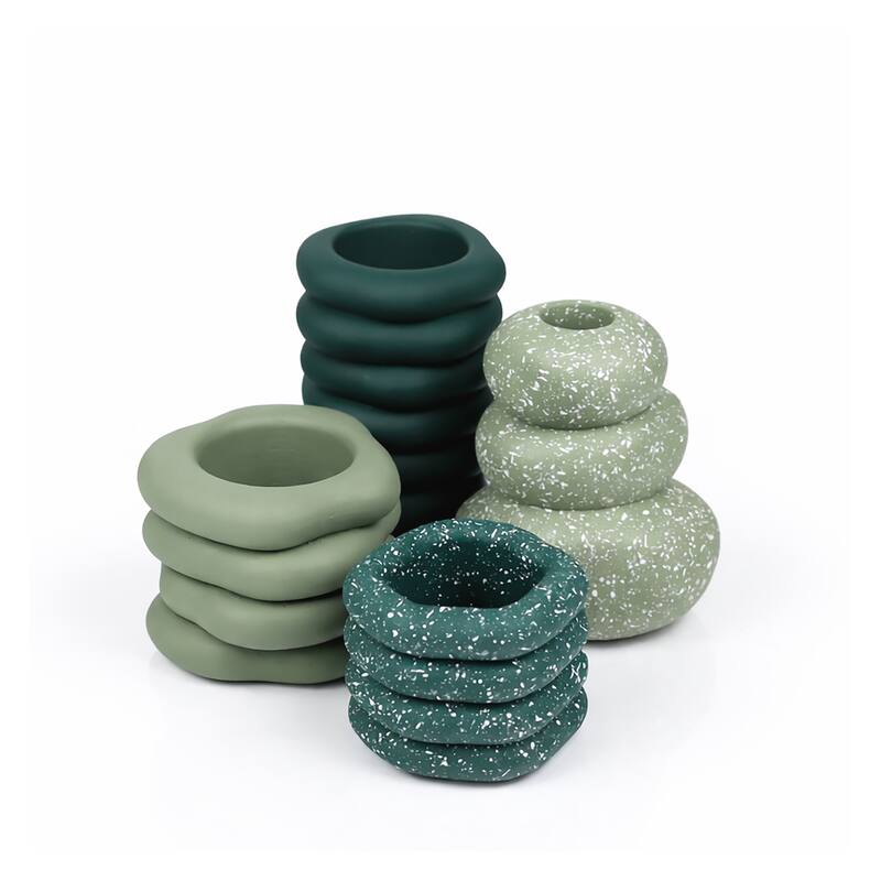 JONATHAN Y Hollis Modern Minimalist Handmade Concrete Stacked Ring Planter Set with Drainage Holes (Set of 4) - Teal