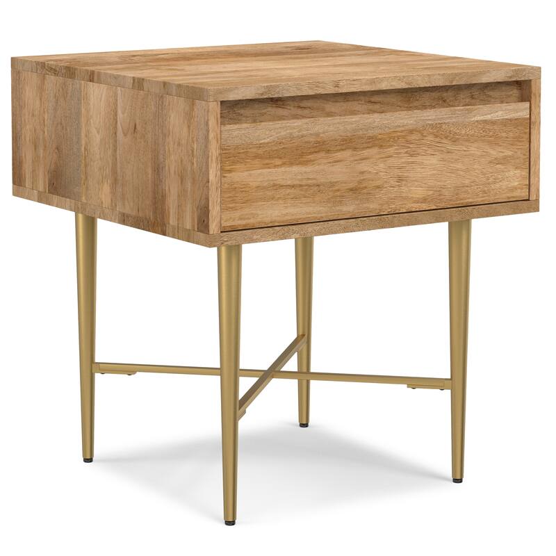 Simpli Home Fallon MANGO WOOD 20" Wide Square End Table with Drawer in Natural