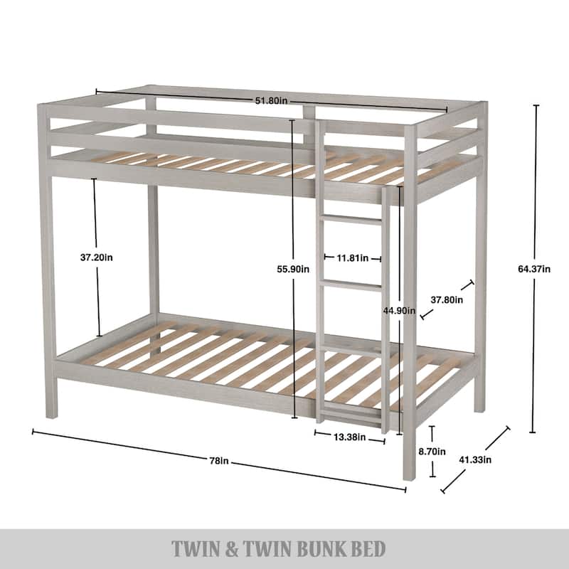 CraftPorch Modern Twin Over Twin Size Wooden Bunk Bed