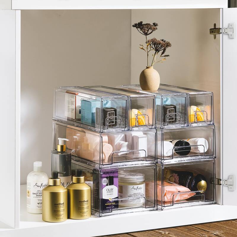 Sorbus Fridge Drawers Clear Stackable Pull-Out Refrigerator Food Kitchen Freezer - 1 Large, 2 Small Stackable Bins (3 Pack)