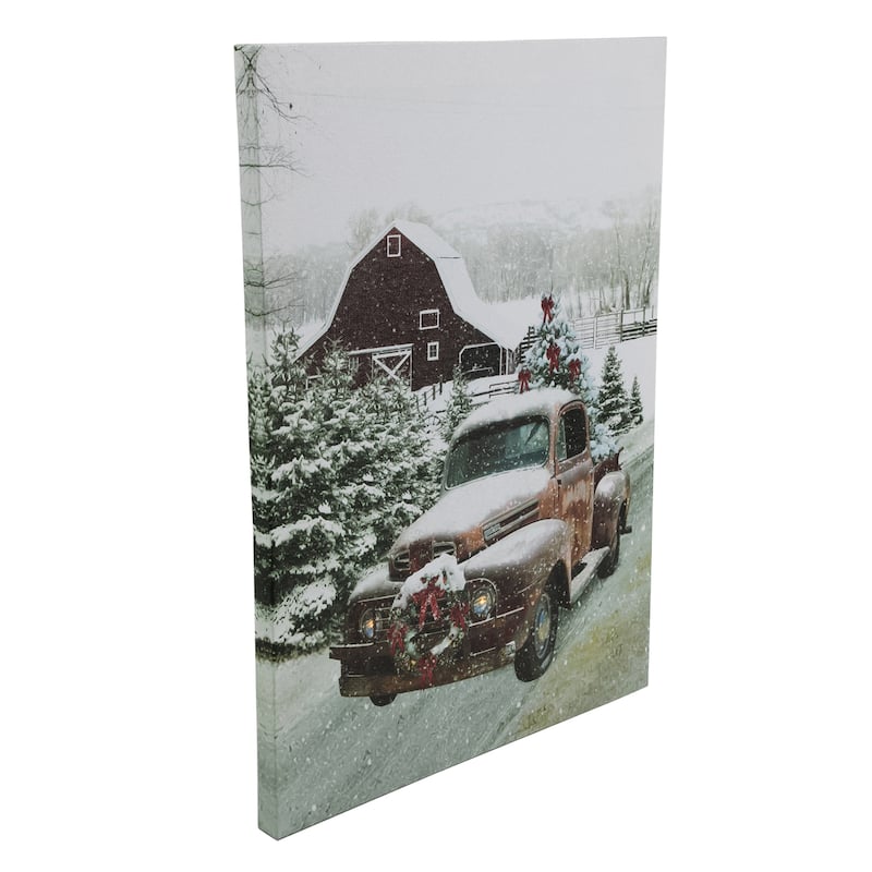 LED Lighted Fiber Optic Truck with Tree Christmas Canvas Wall Art 15.75" x 11.75"