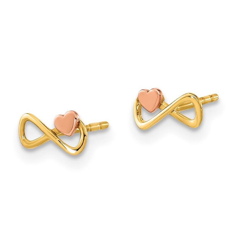 Curata 14k Two tone Gold Infinity With Pink Heart Post Earrings 4x7.25mm