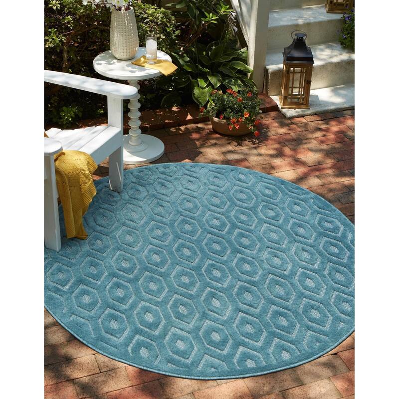 Outdoor Haversham Collection Area Rug - Aqua - 3' Round