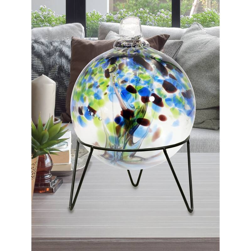 Tree Of Life 8In Mystic Hand Blown Glass Ball With Stand