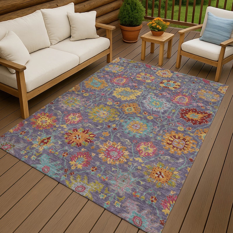 Machine Washable Indoor/ Outdoor Traditional Kashan Chantille Rug