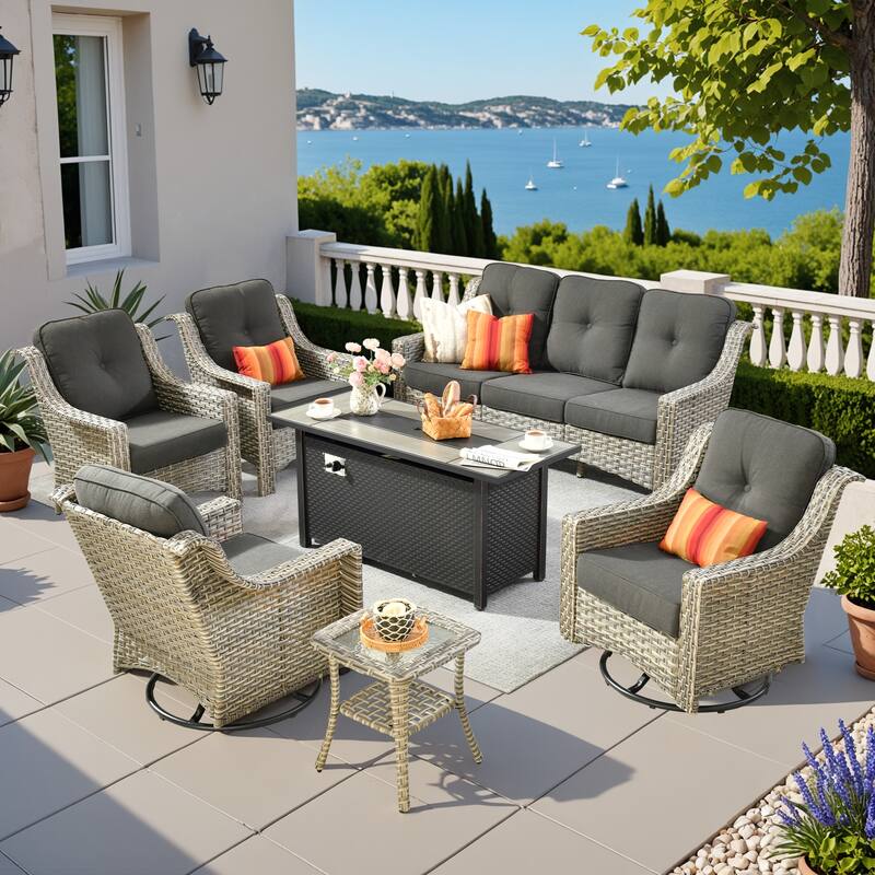 XIZZI 7-piece Outdoor Patio Furniture Set with Fire Table - Black