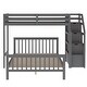 preview thumbnail 9 of 7, Gray Twin Over Full Pine Wood Loft Bed with Storage Staircase, Guardrails, Adjustable Lower Bed