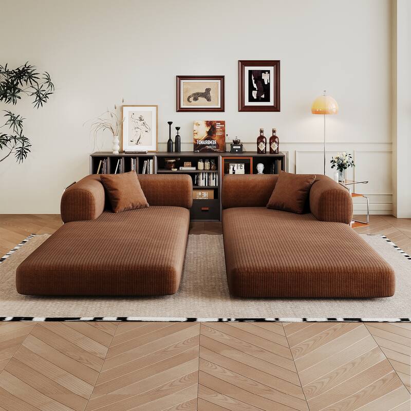 78.8" Convertible Floor Sofa Bed, Corduroy Folding Mattress Sofa Couch for Small Spaces ,No Assembly