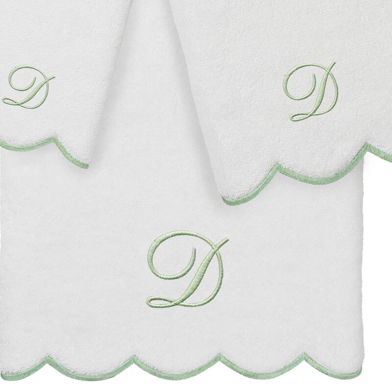 Authentic Hotel and Spa 100% Turkish Cotton Green ADORNIA Scallop Personalized 3 Piece Towel Set - 3 Piece Set