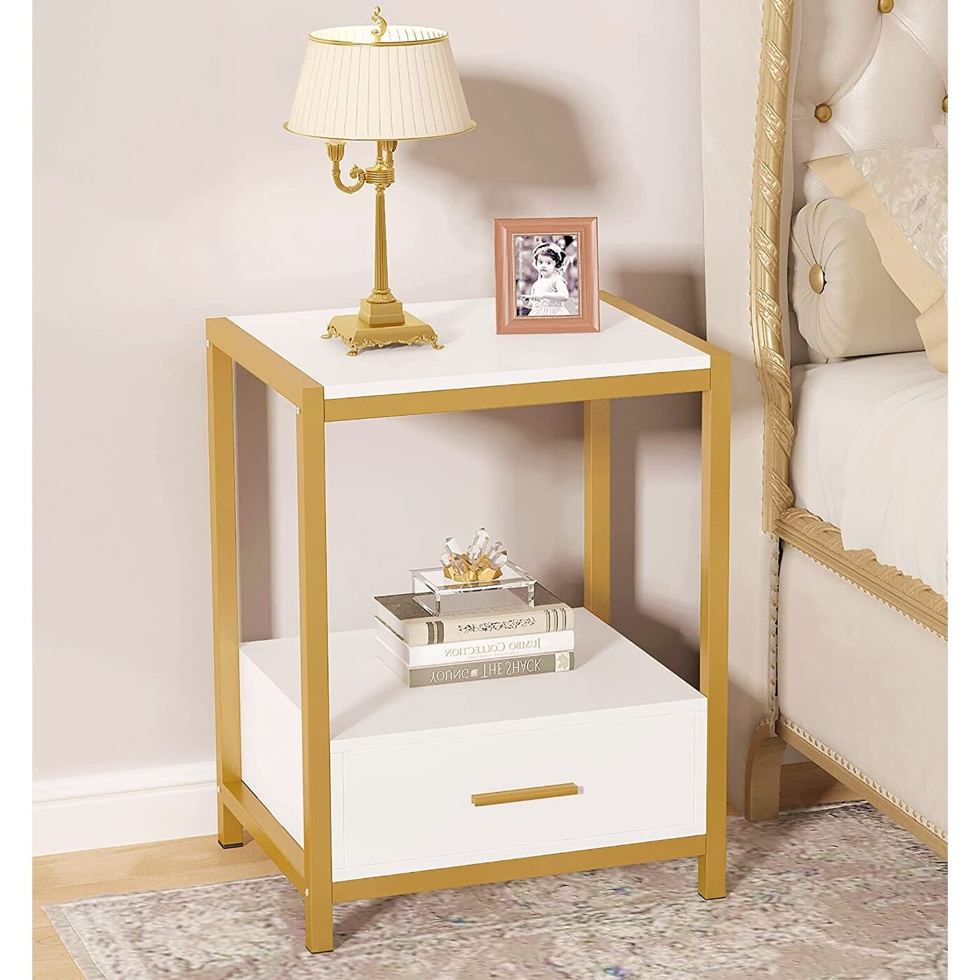 Tribesigns Modern Nightstands with drawers and open shelf 25 inch