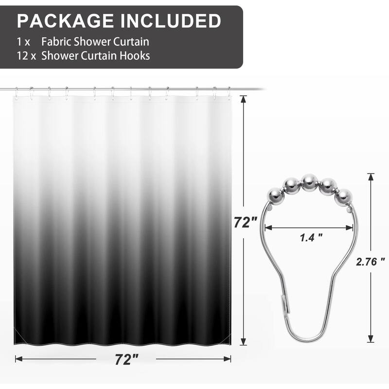 Ombre Black Shower Curtain, Farmhouse Cloth Set, 72x72 Inches