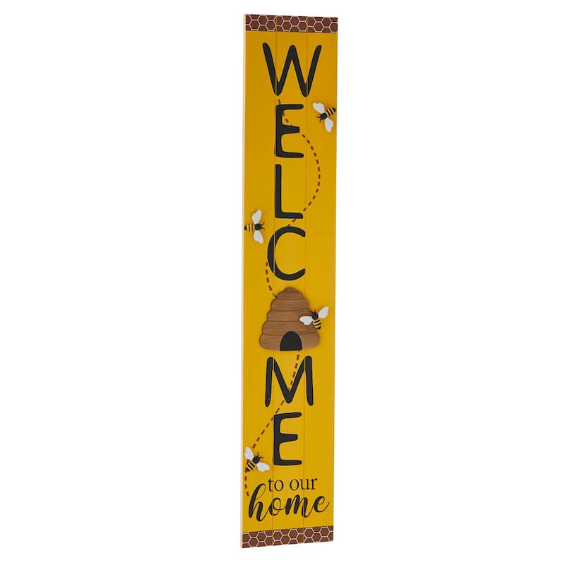 Glitzhome 42"H Solid Wood WELCOME Porch Sign with Bee or Butterfly Outdoor Decor
