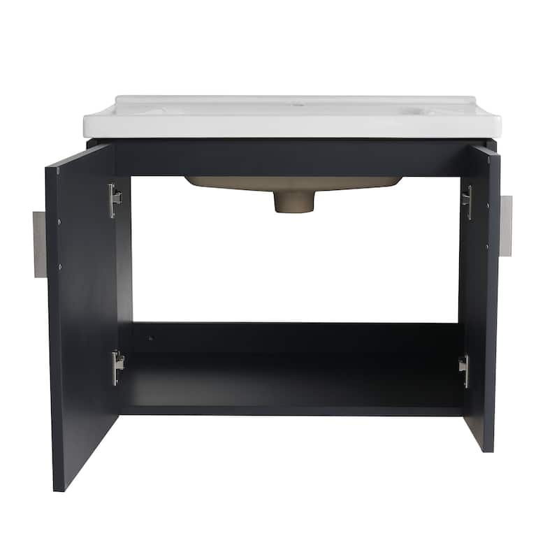 28 inch Wall Mounted Bathroom Vanity Set with Integrated Ceramic Sink