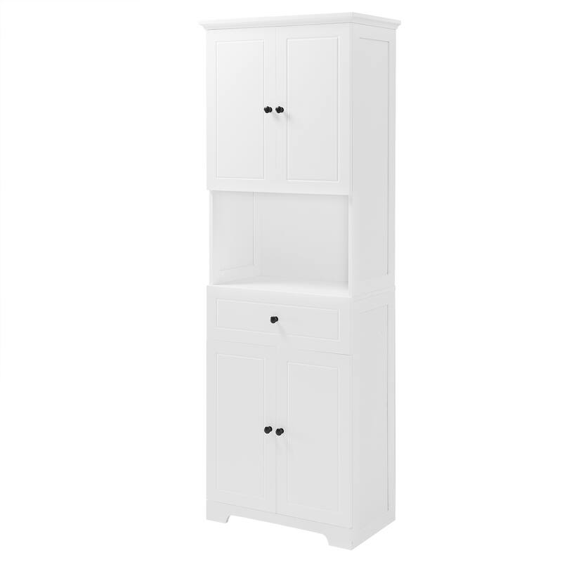 Storage cabinets with doors and open storage shelves