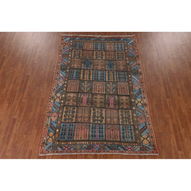 Garden Design Bakhtiari Persian Vintage Rug Handmade Wool Carpet - 6'4"x 9'5"