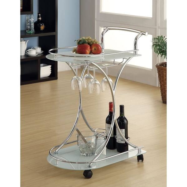 Shop White Glass Chrome Modern Bar Cart 26 50 X 15 75 X 33 75