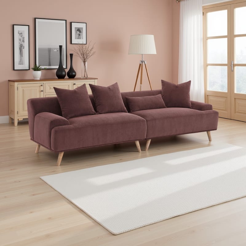 Beno Long Sofa, 103 Inch, Retro Burgundy Red Corduroy, 4 Throw Pillows