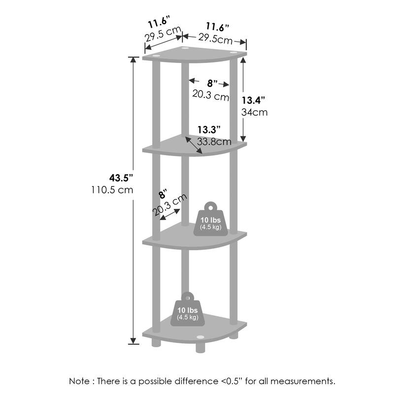 Furinno Turn-N-Tube 4-Tier Multipurpose Corner Shelf, Display Shelf, White/White