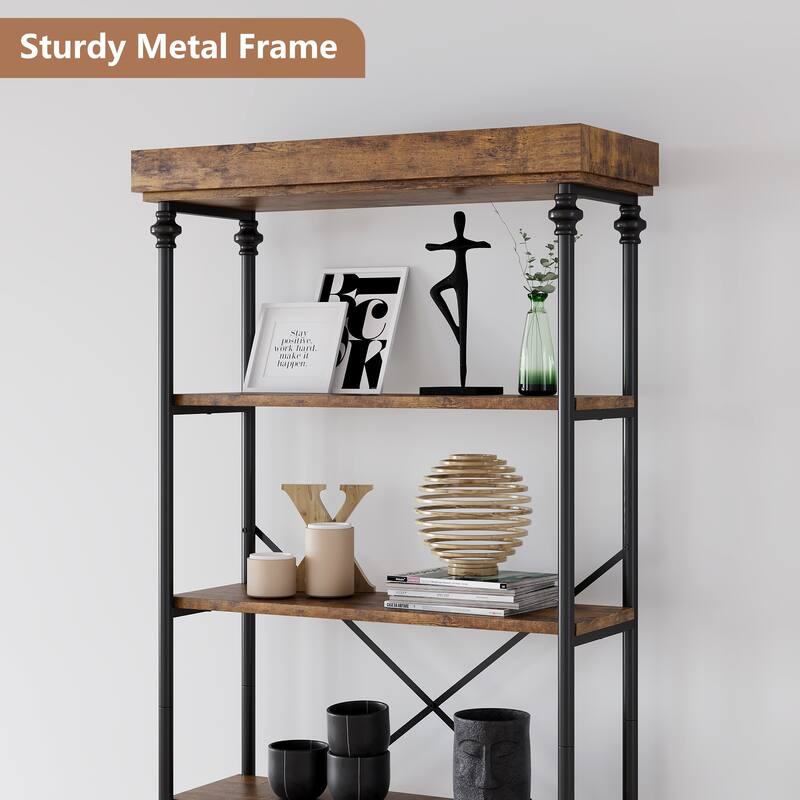 Bookshelf Industrial Bookcase 6 Tier Wood Storage